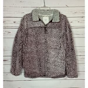 Thread & Supply Nordstrom Women's L Large Wine Sherpa Quarter Zip Fuzzy Pullover